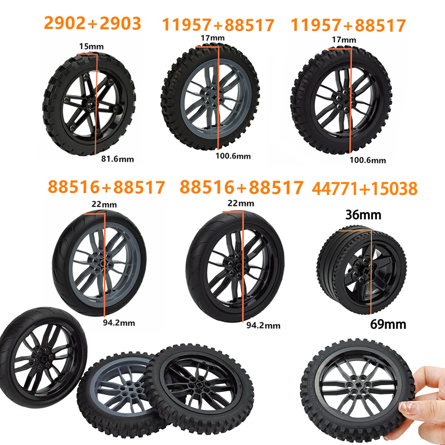 2Pcs MOC Building Block Technical Part Brick Motorcycle Tyre & Motorcycle Rim Compatible with 88517 11957 Part Car Toy Wheel