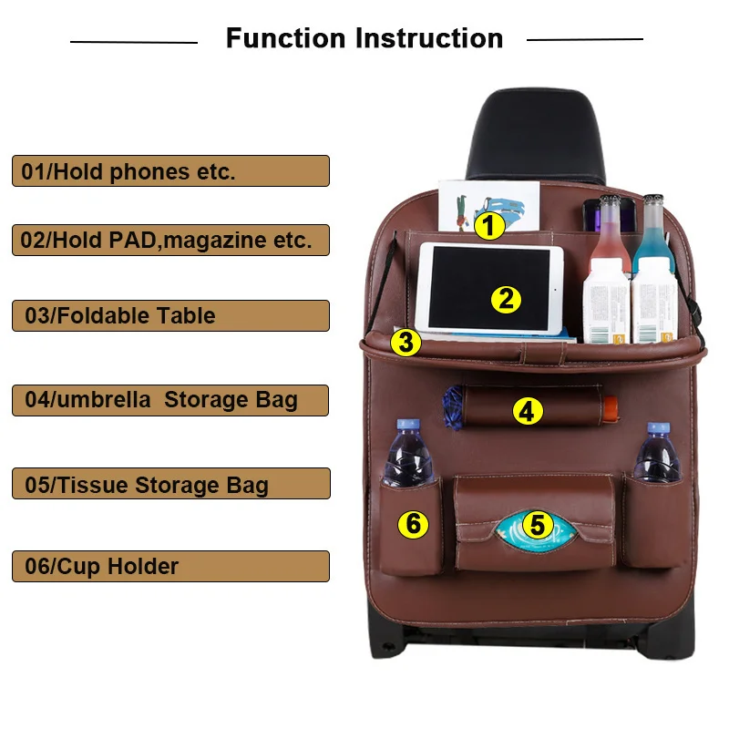 Car Seat Storage Organizer Bags Interior Accessories Parts Folding Table Dining Tray Kick Pad Organizer For Car
