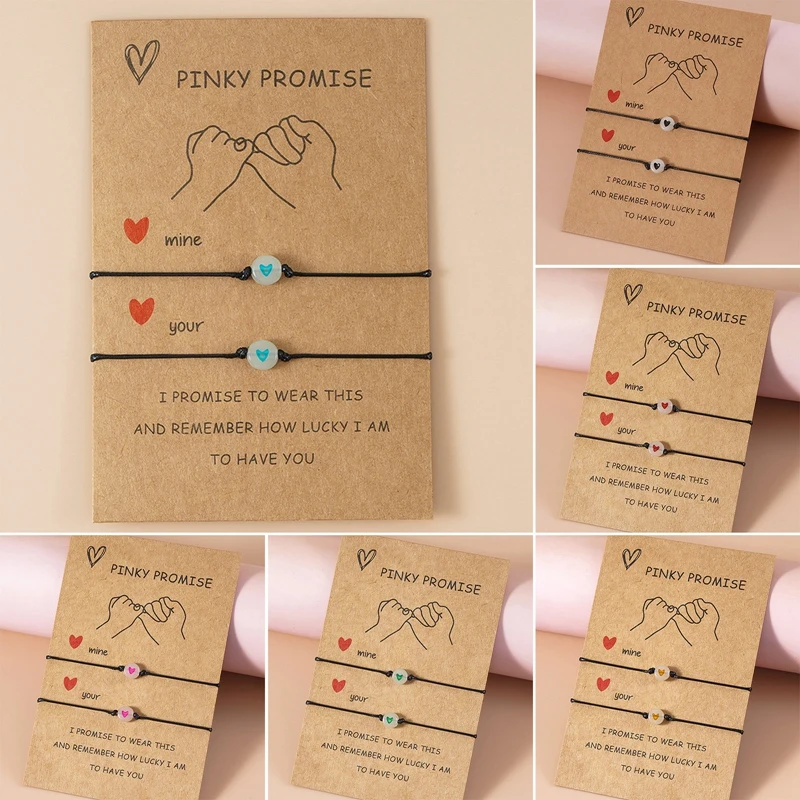 2PCS Love 2025 Lucky Bead Bracelets Friendship Couple Matching Bracelet Luminous new Heart Elastic Rope Valentine's Day Gift