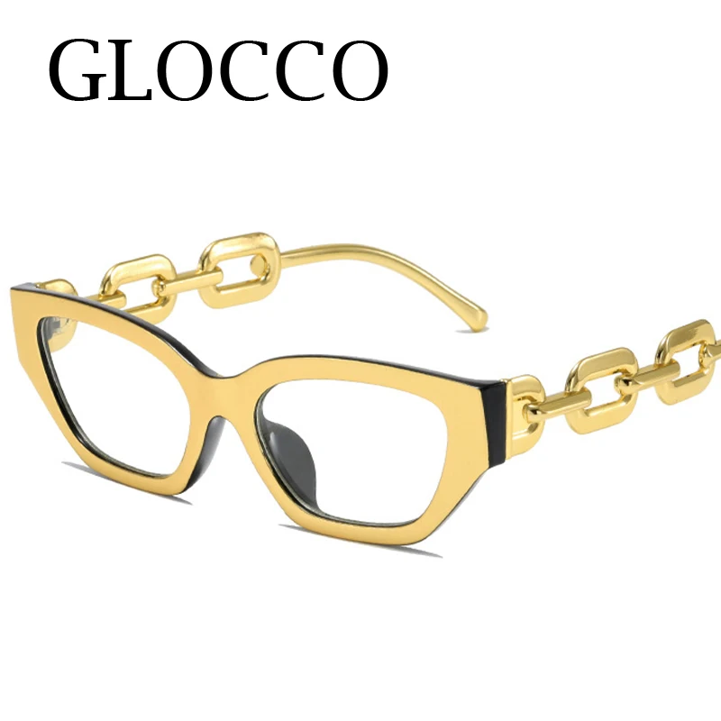 Vintage GOLD Frame Clear Reading Glasses Women Sexy Cat Eye Anti Blue Light Glasses Luxury Designer Big Chain Optical Eyeglasses