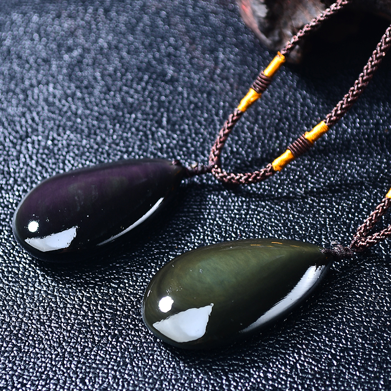 Natural Stone Pendant Black Obsidian Rainbow Eye Bead Droplet jewelry Stone Pendant Necklaces Transfer Lucky Love Jewelry Gifts