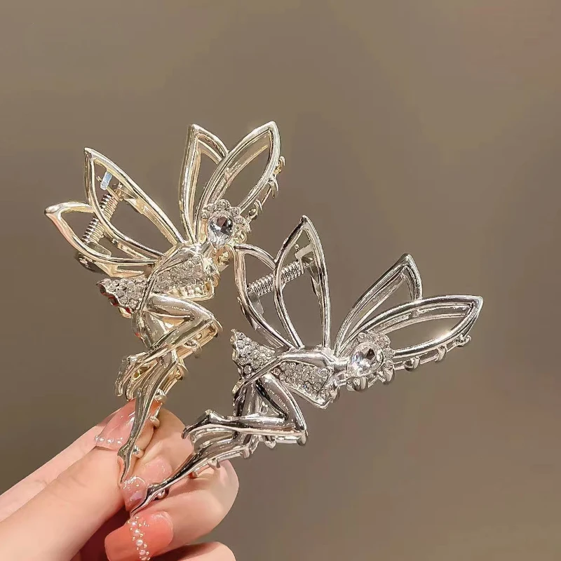 POPACC Elegant Water Diamond Elf Metal Claw Women Crystal Pearl Hair Ornament Crab Clip Hair Clip Girls Jewelry Gift