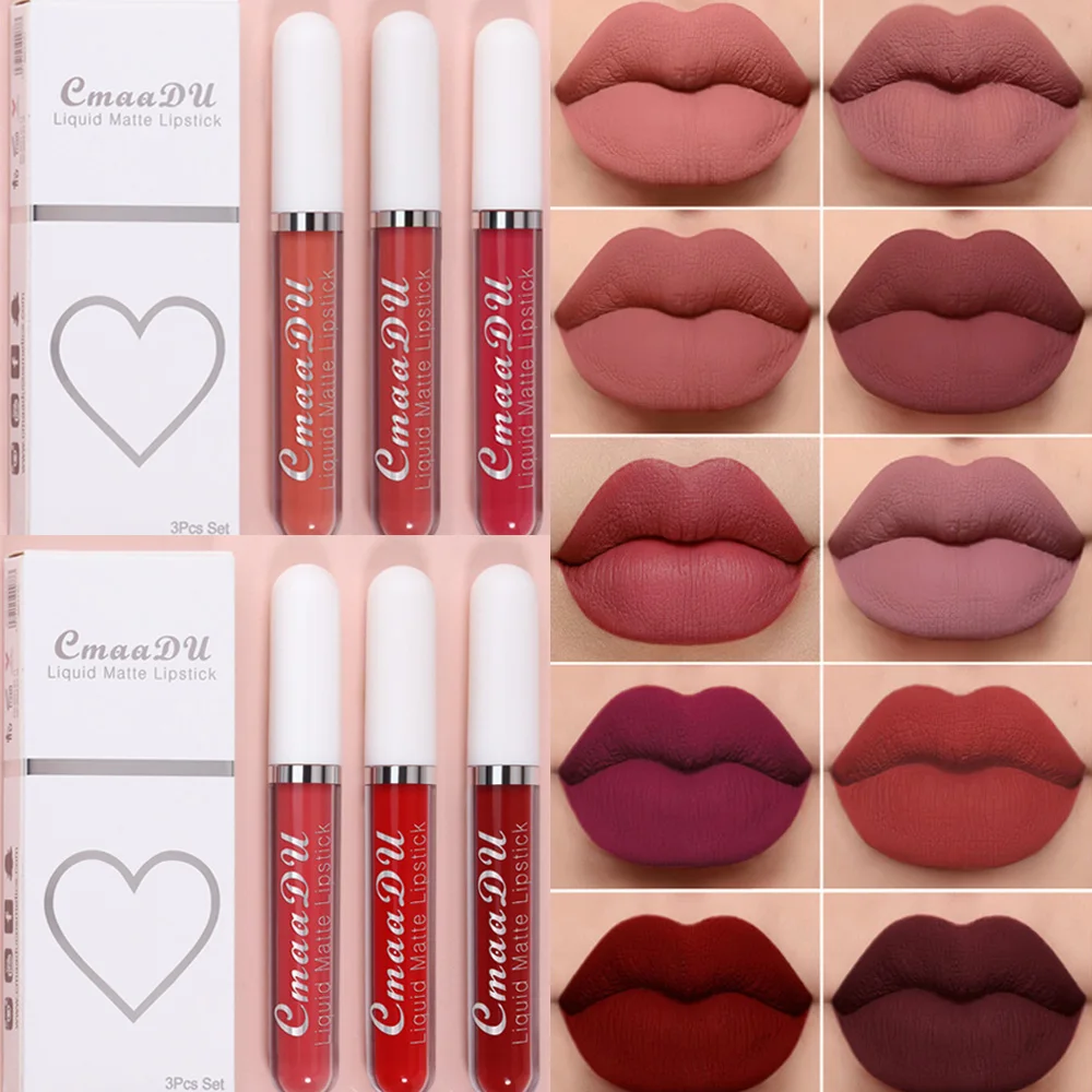 3Pcs/set new Matte Veet 2025 Lip Gloss Waterproof Long-lasting Liquid Lipstick Cosmetic Beauty Keep 24 Hours Makeup maquillages