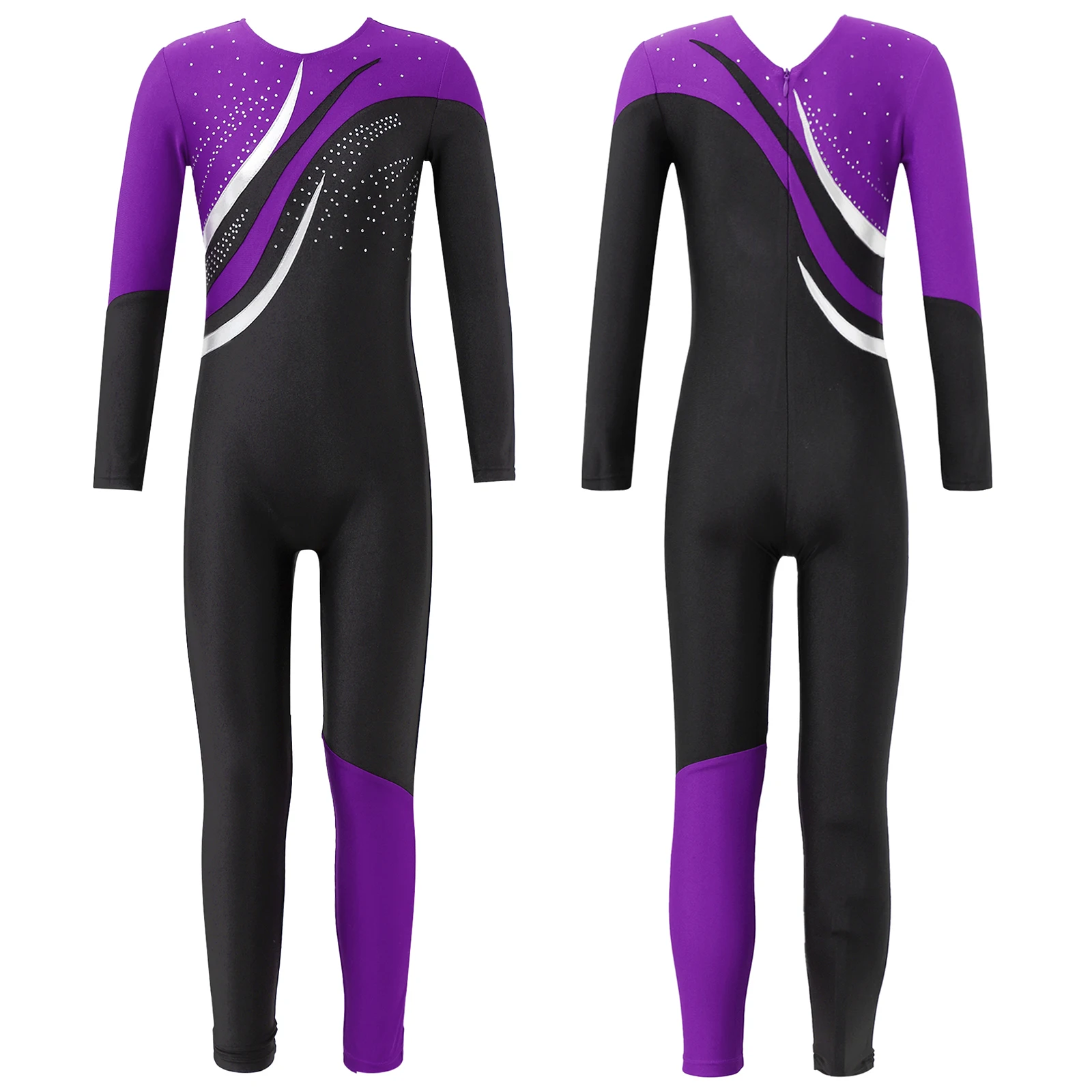Kids Girls Boys Jumpsuit Dance Ballet Leotard Academic Gymnastics Long Sleeve Rhinestone Pants Jumpsuit Dance Classic Unitard