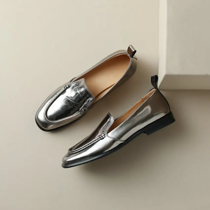 QUTAA 2023 Classic Women Pumps 2025 Spring Summer Working Casual Genuine Leather Low Heels Round Toe Loafers Shoes Woman new Size 34-40