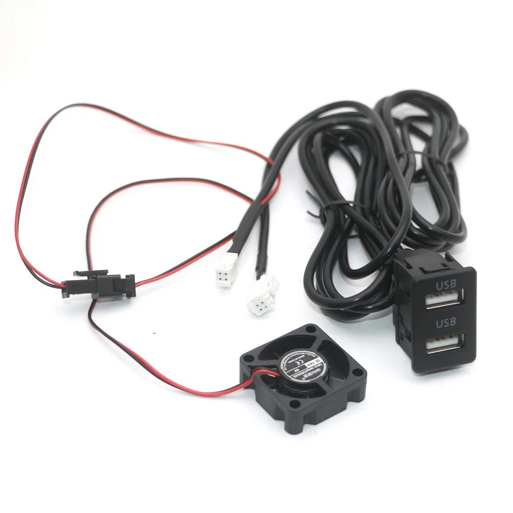 Universal Car 4 6 Pin Dual USB Cable Adapter Dash Flush Mount Panel Cooling Fan for Radio Android Multimedia Player Head Unit
