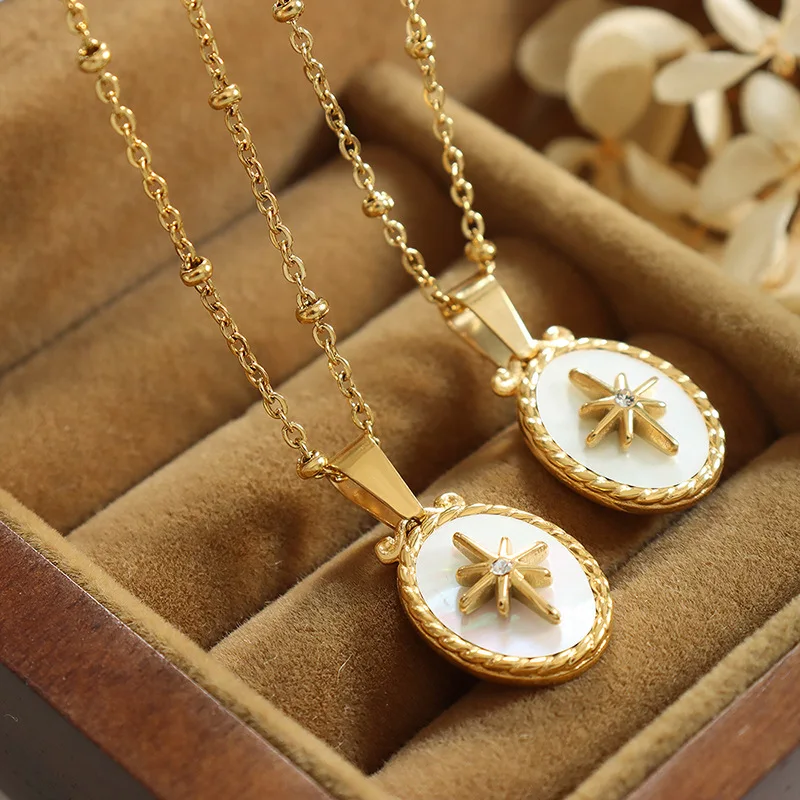 Sweet Women's Necklace Earring 2025 Set Small Design Necklace new White Haibei Star Pendant Necklace Elegant Women's Jewelry Set