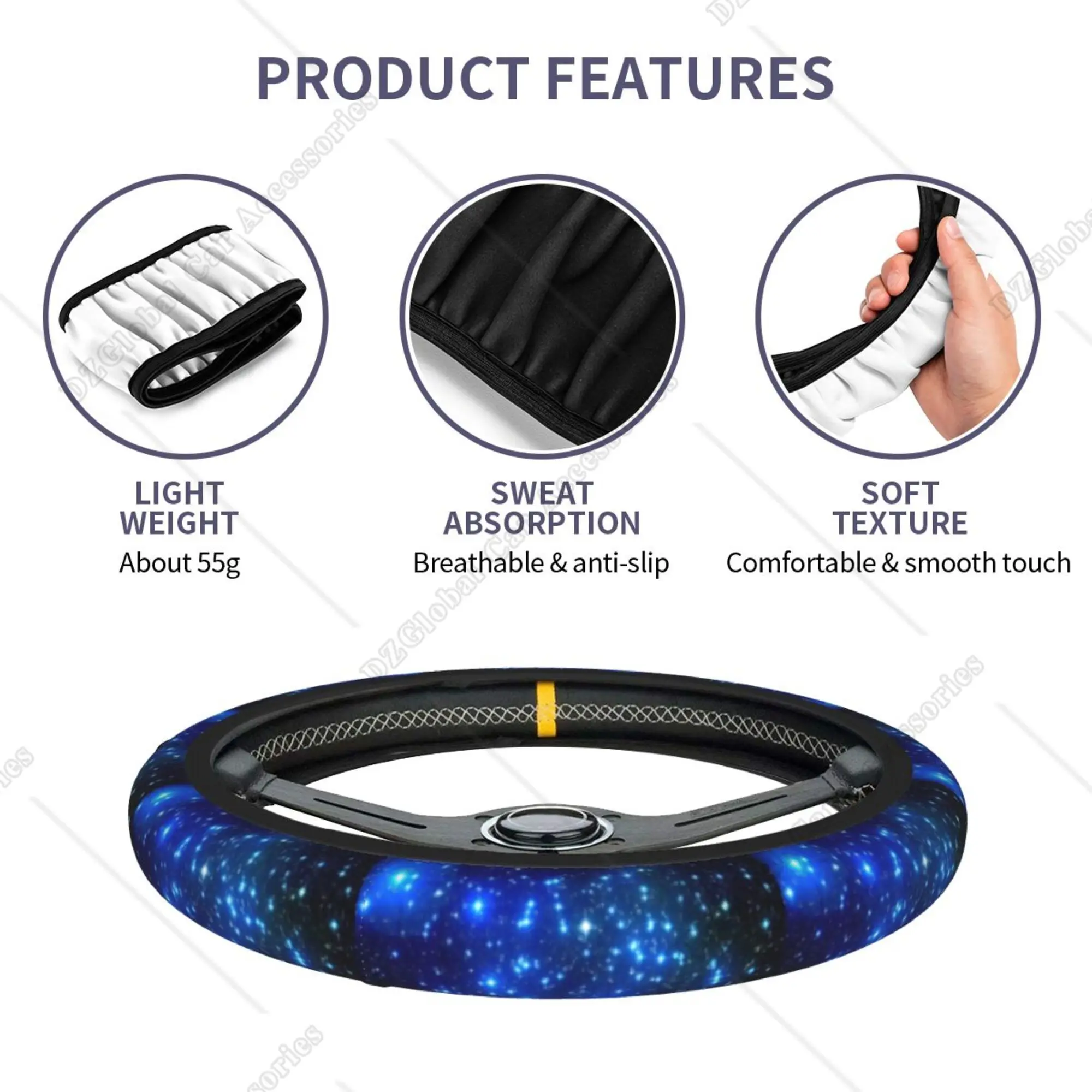 2025 Galaxy Blue Universal 15 Inch Steering Wheel Covers Beautiful Galaxy and Star Cute Car Steering new Wheel Cover Car Accessories
