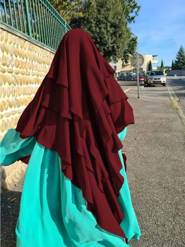 Long new Khimar Ramdan Eid Muslim Long Hijab Headcarf Women 3 Layers 2025 Jubha Islamic Clothing Hijabs Musulman Prayer Garment