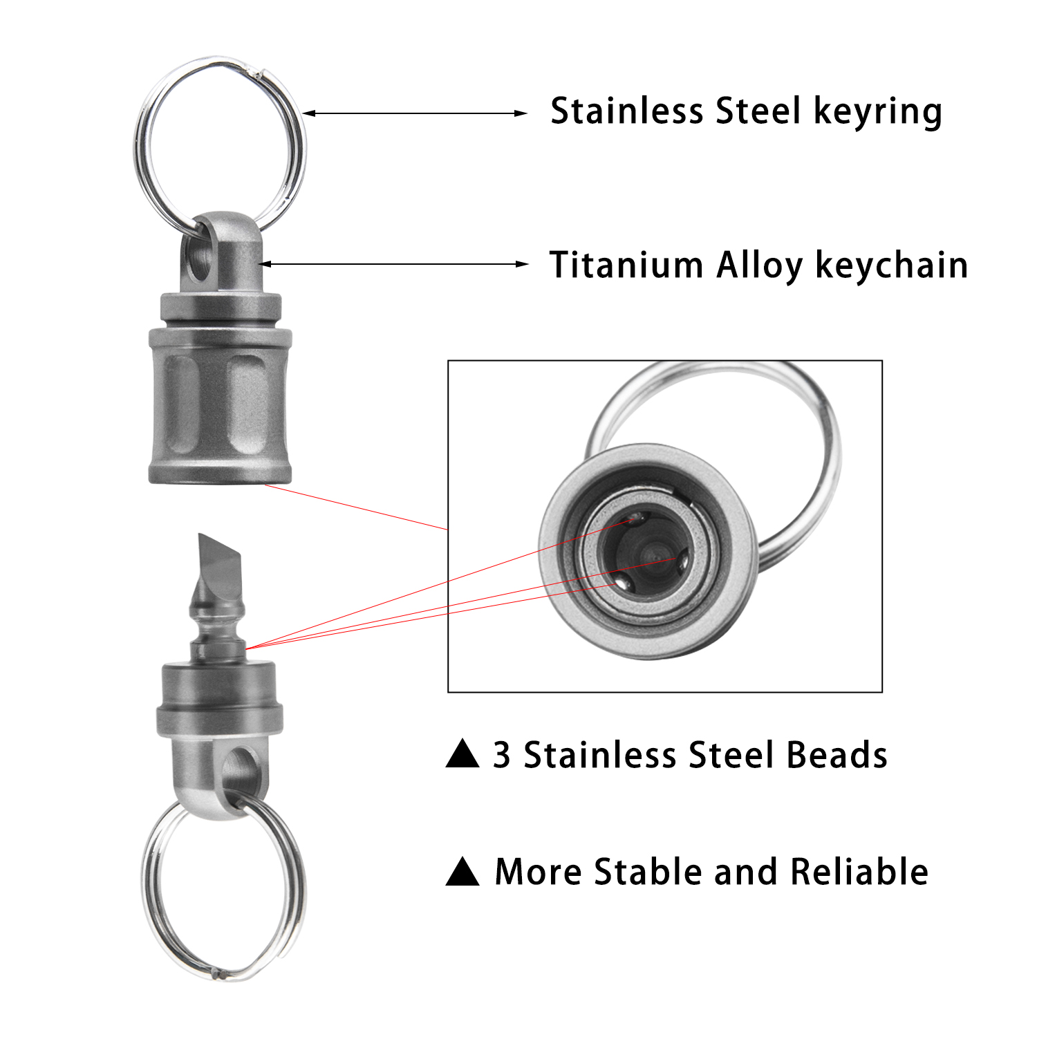 TIGLE Titanium Quick Release Keychain Retractable Key Chain New Pull Apart Key Rings for Men Women