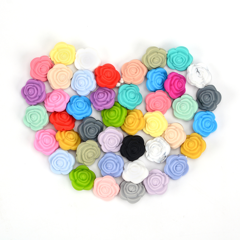 Silicone Beads 10 pieces/lot Rose Flower Baby Teether Double-faced Silicone Beads Charm Teething Pentant For Necklace BPA Free
