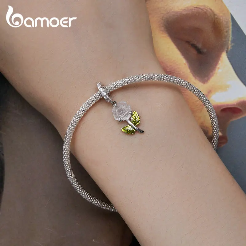 Bamoer Sterling 2025 Sier Rose Hanging Bead new Color Changeable Flower Pendant Charms for Women Bracelet and Necklace DIY BSC824