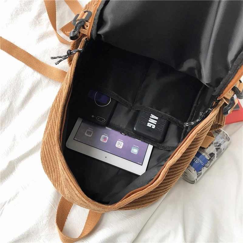 Vintage Girl College School Bag Casual New Simple Women Backpack Pure 2025 Book Packbags new for Teenage Veet Corduroy Rucksack Khaki
