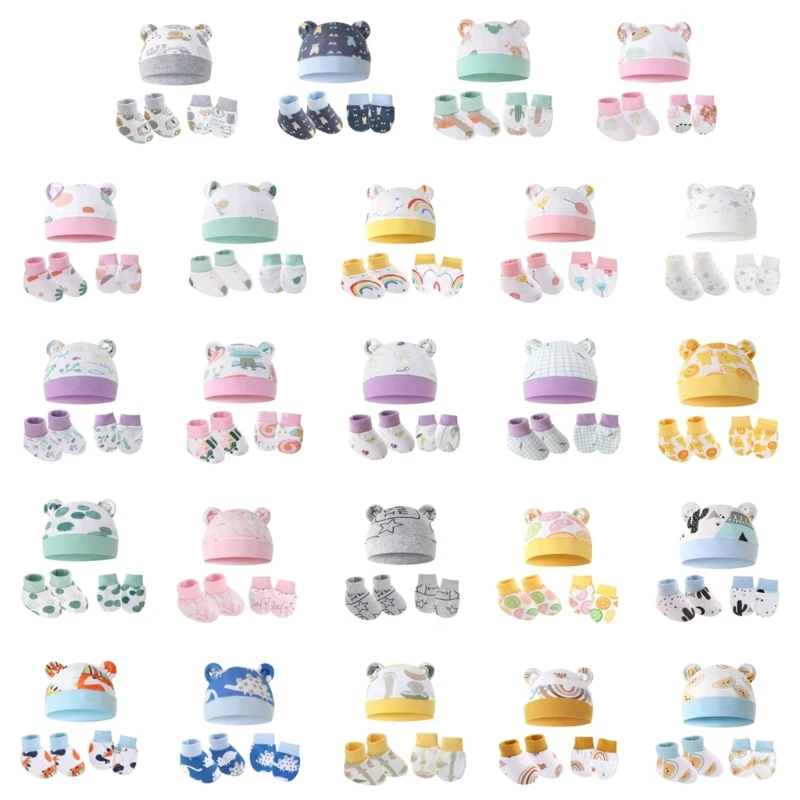 Baby Beanies Gloves Sock Set No Scratch Mitten Newborn Baby Cap Baby Mitten Anti Scratch Newborn Baby Mittens No Scratch