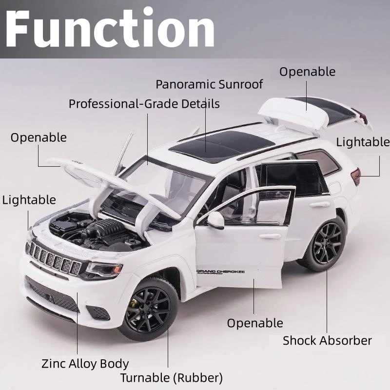 Diecast Model Cars 1/32 Jeep Grand Cherokee Speedway Hawk JACKIEKIM Diecast Mini Toy Model SUV Car Sound and Light Series Gifts T240524