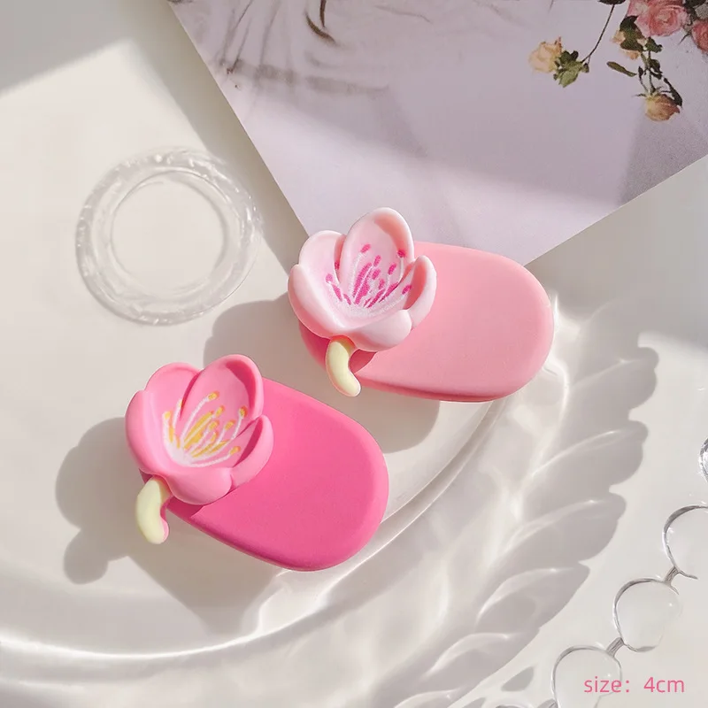 Spring Pink Cherry Blossom Resin Hairpin Sweet Flowers Hair Clips for Women Girls Cute Romantic Headwear Lovely Scrunchies