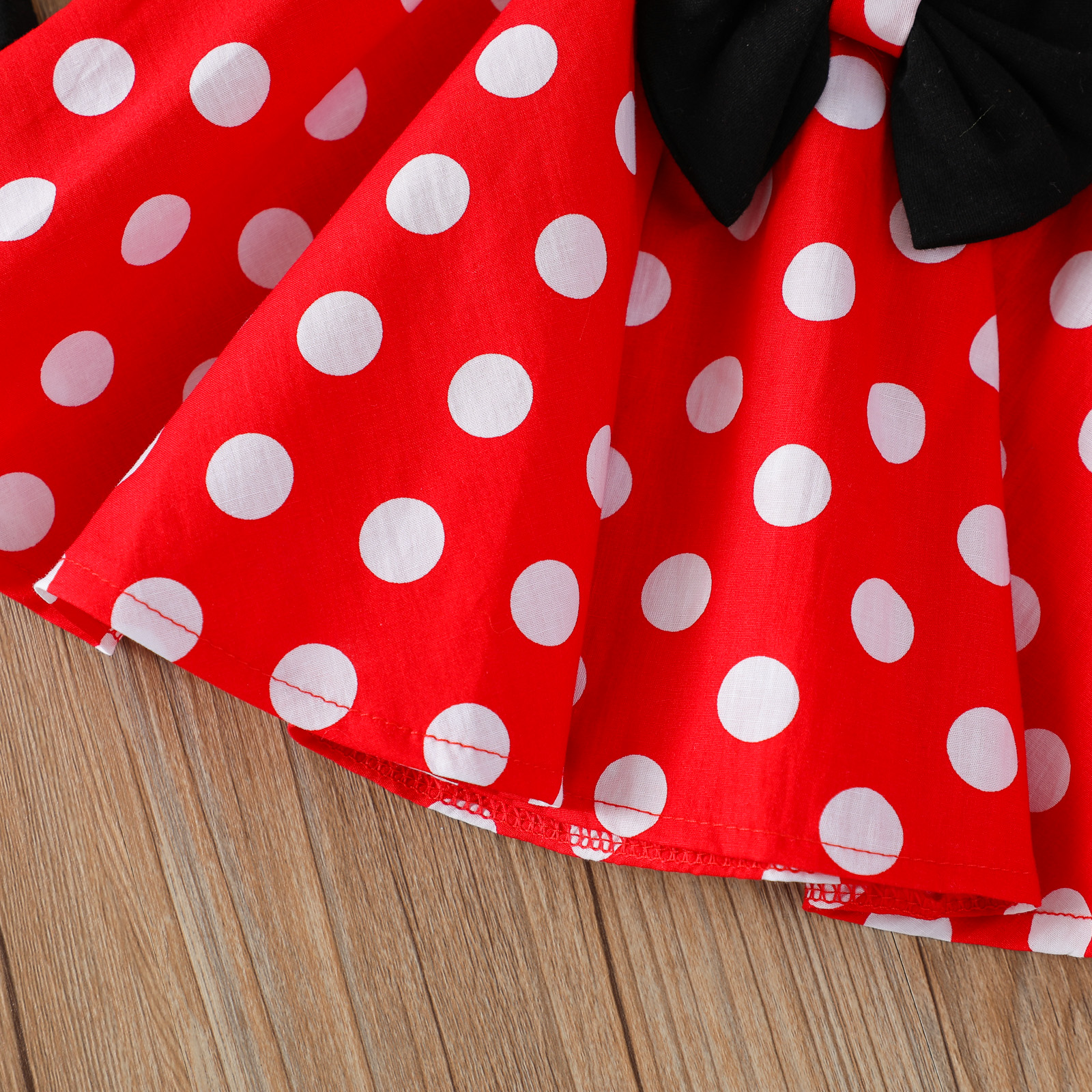 3-delige Meisjesset Kinderkleding Met Korte Mouwen En Bolletje Jarretelrok En Strik Hoofdband