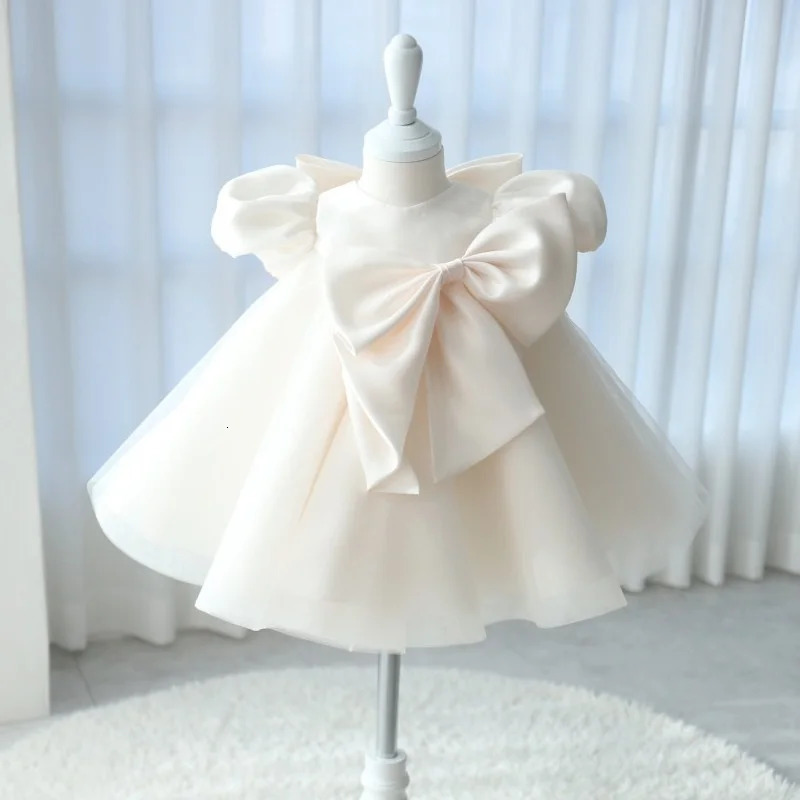 Baby Girl Silk Princess Tutu Dress with Puff Sleeves Childrens Vintage Vesido Party Pageant Birthday Baptist Frog Baby Clothing 1-12Y 240520