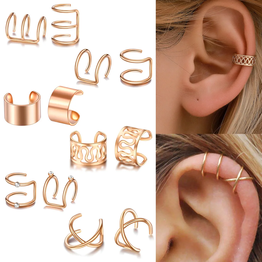 Y2k Silver Color Leaves Clip Earrings for Women Men Creative Simple C Ear Cuff Non-Piercing Ear Ear Clip Set Trend Jewelry Gift