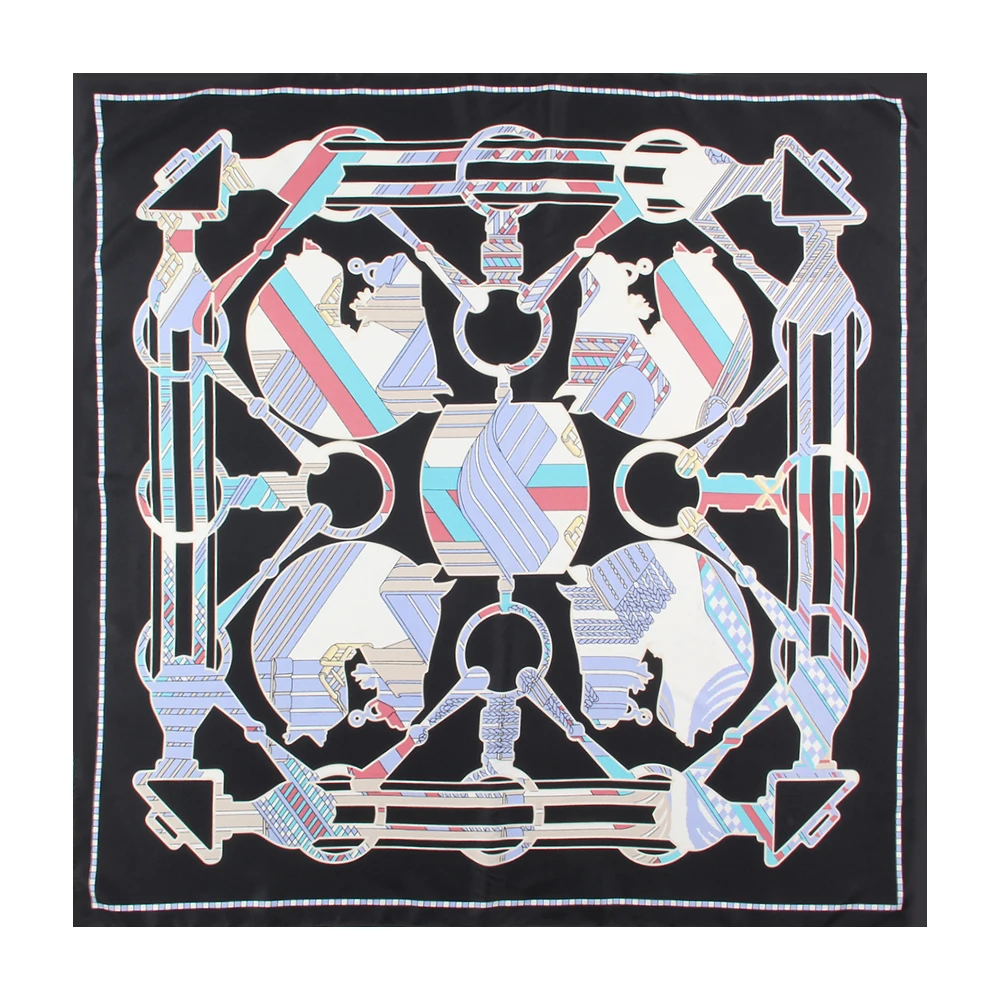 Manual Hand Rolled Twill Silk Scarf Women Horse Print Square Scarves Wraps Echarpes Curled Foulards Femme Bandana Hijabs 90CM