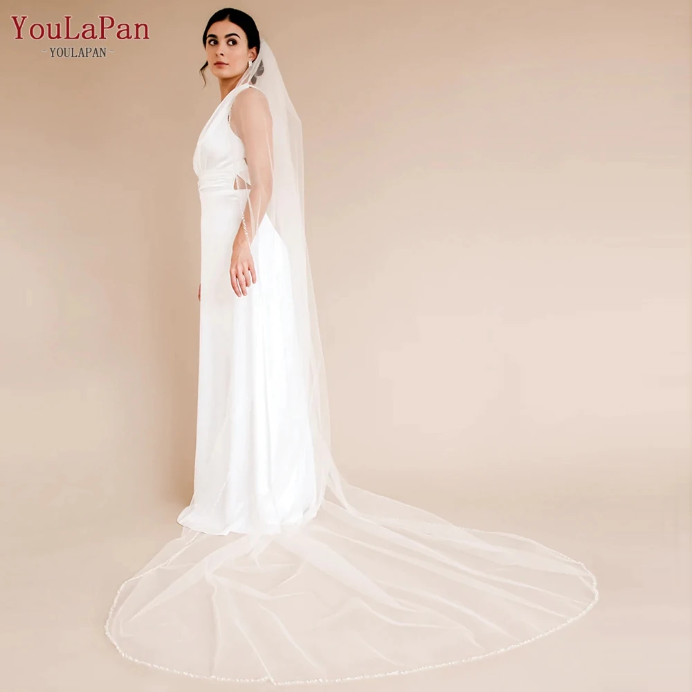 TOPQUEEN new V175 Crystal Edge Wedding 2025 Veils for Bride Bridal Veils with Rhinestones Cathedral 2023 1 Tier Wedding Hair Accessories