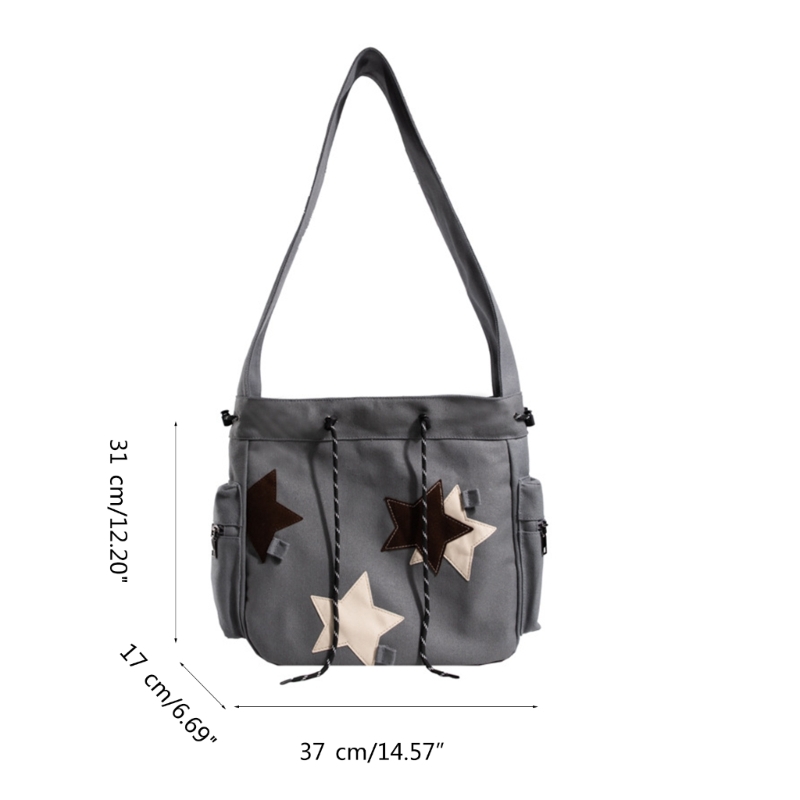 2024 Crossbody Bag Canvas Star Bag for Teen Large Capacity Book Bag Vintage School Bag Versatile Messenger Bag