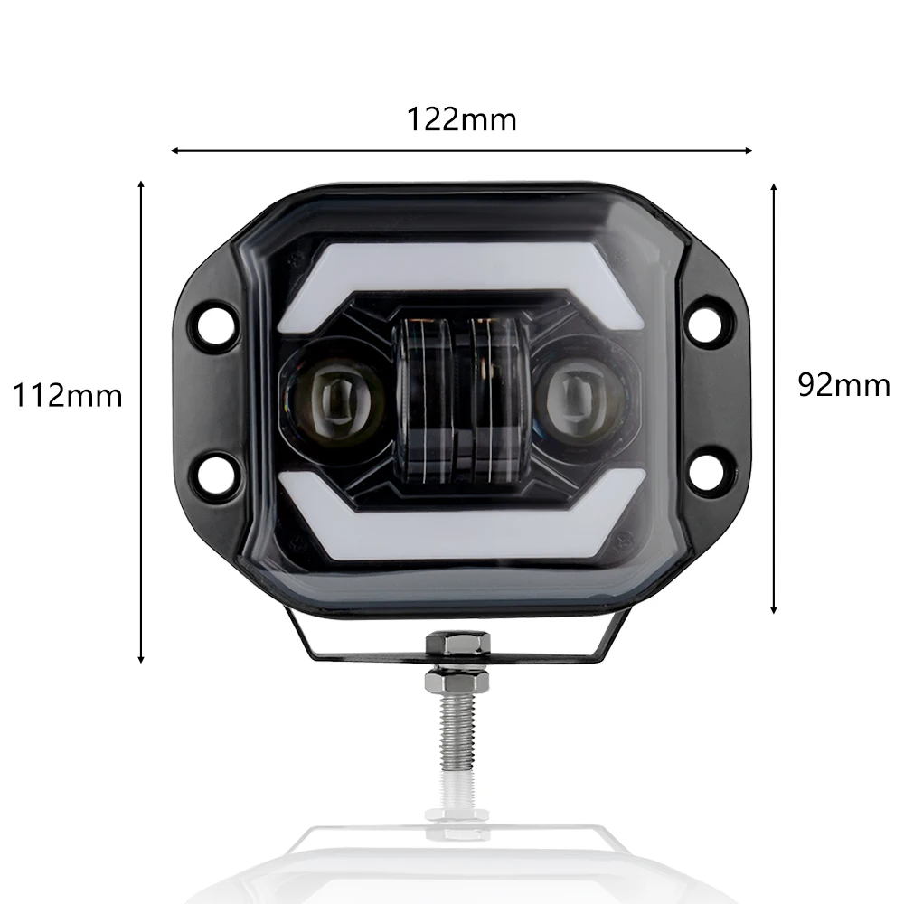 5'' Flush Mount LED Work Light W/ Angel Eyes Hi/Low Beam Off Road Spotlight 12V 24V For Truck ATV UTV Boat 4x4 Driving Fog Light