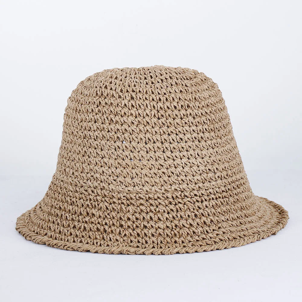 Womens Straw Sun Hat Woven Bucket Hat Fishing Hat Beach Hat Foldable Cap Solid Color Straw Beach Hat Summer