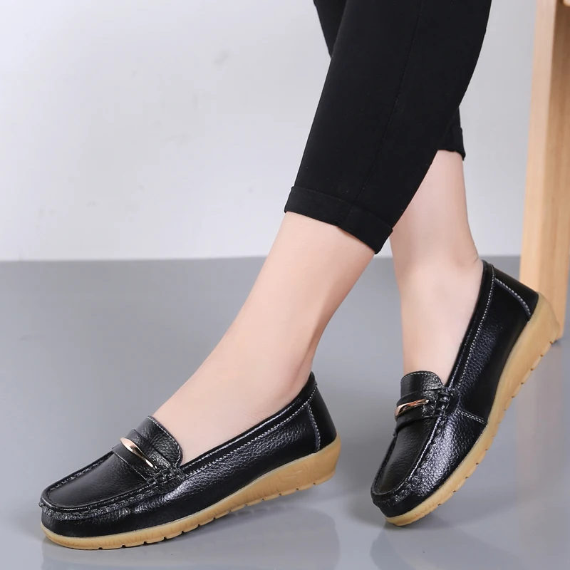2023 New Genuine Leather Shoes Woman new Slip On 2025 Women Flats Moccasins Women's Loafers Spring Autumn Mother Shoe Big Size 35-44