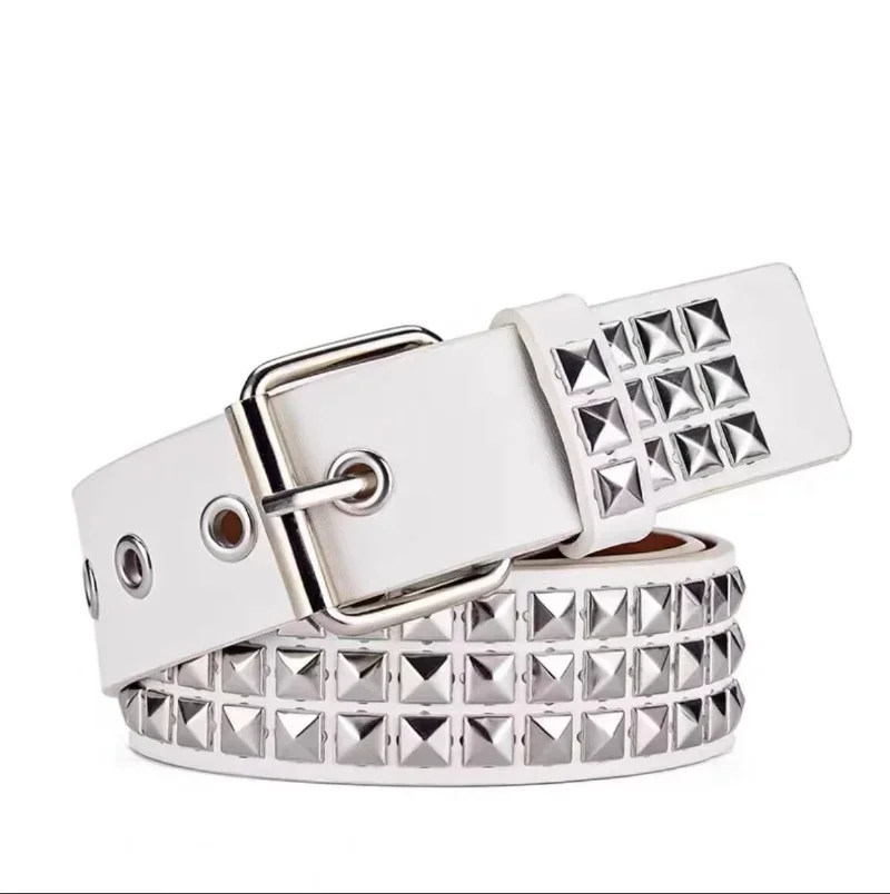 Luxury Square Bead Rivet Belt Metal Pyramid Straps MenandWomen's Studded Punk Rock Hardware Jeans Designer Female Waist Belts