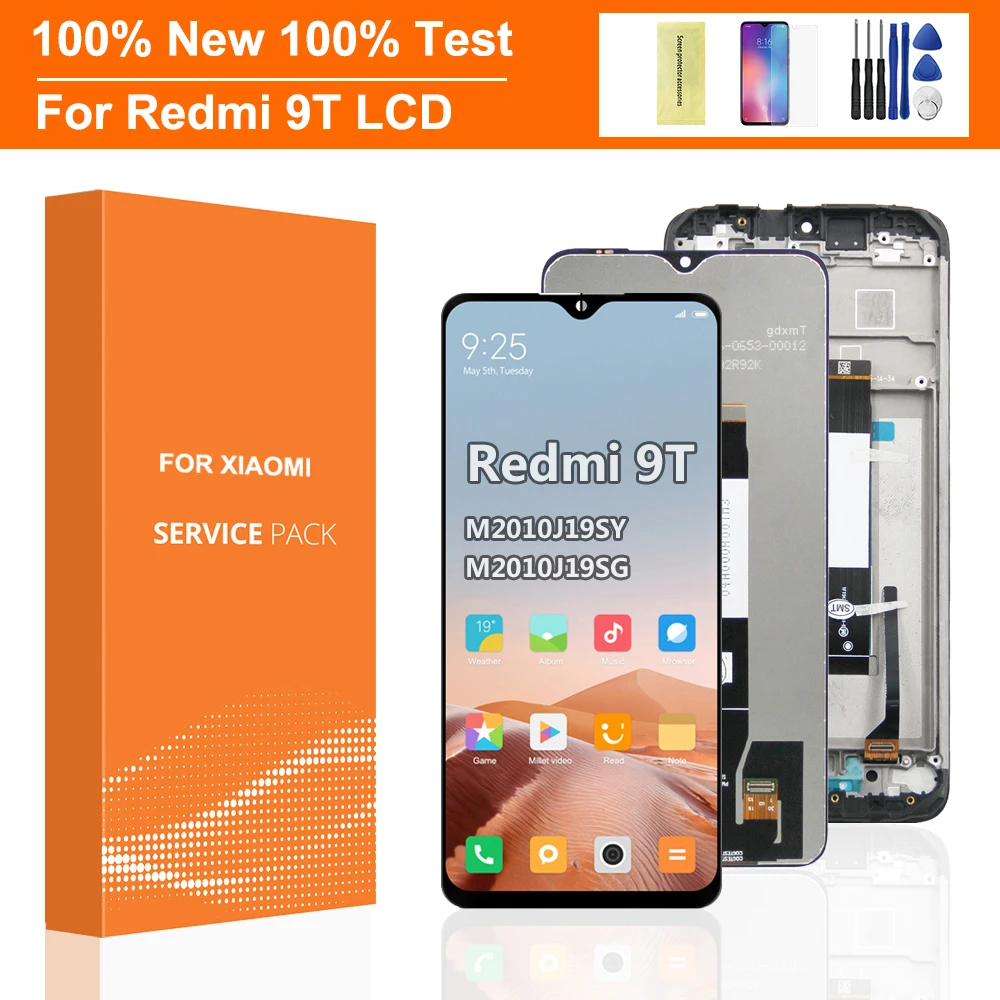 6.53'' Original Screen For Redmi 9T LCD Display Touch Screen Digitizer Assembly with new Frame For Redmi 9T 2025 J19S M2010J19SG LCD
