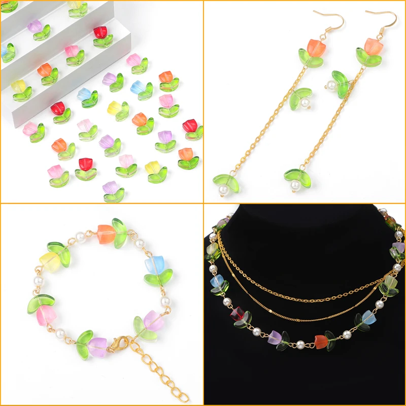 10/20Sets Handmade new Colorful Glass Tulip Flower Beads Charm for Earring Bracelet Necklace 2025 DIY Jewelry Craft Making Accessories