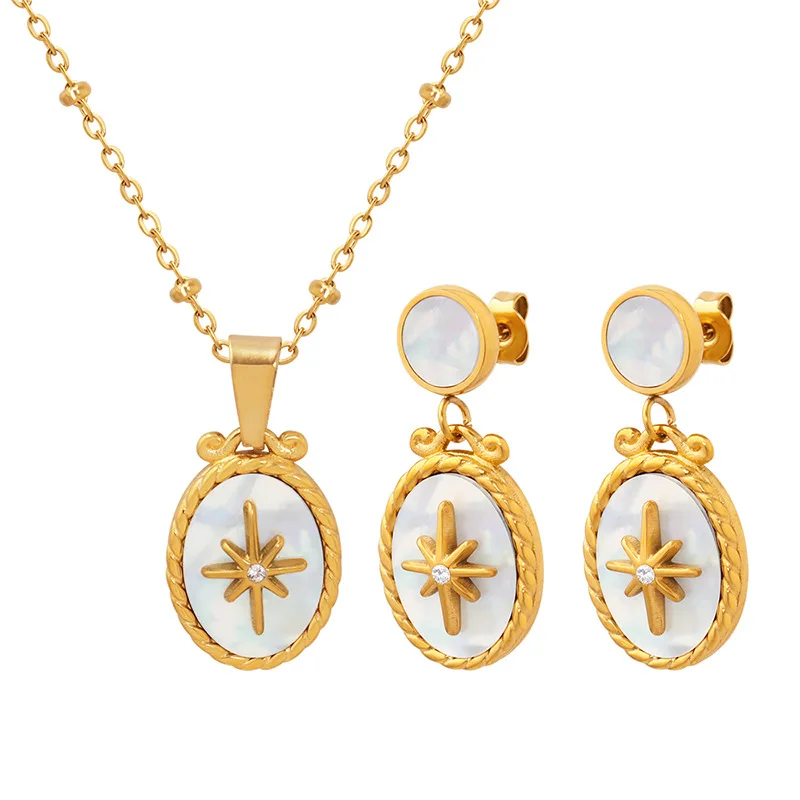 Sweet Women's Necklace Earring 2025 Set Small Design Necklace new White Haibei Star Pendant Necklace Elegant Women's Jewelry Set
