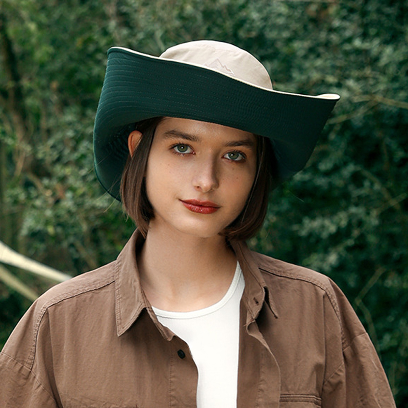 Summer 12cm Large Brim Sun Hat for Women Men Color Blocking Design Outdoor Waterproof Hiking Fishing Cap Foldable Bucket Hat