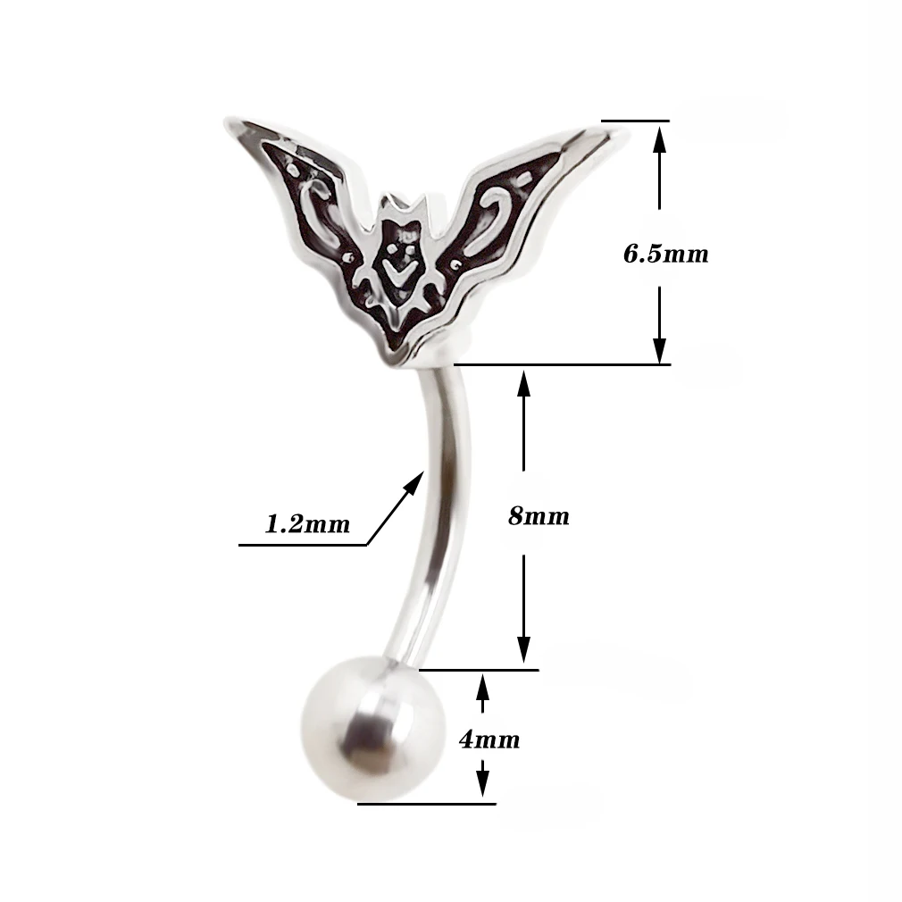 JHJT 16G 316L Surgical Steel Bat Cartilage Earring Studs Helix Tragus Curved Barbell Eyebrow Ring Piercing Body Jewelry