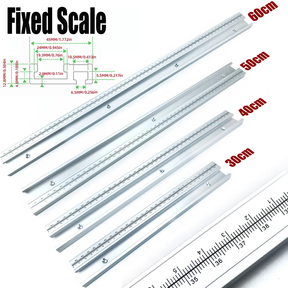 45# Chute T Track with Scale Alloy T-tracks Slot Miter Track 300-600mm Woodworking Saw Table Workbench DIY Tools