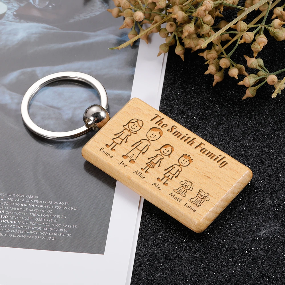 Custom Wooden Keychain Personalized Engraved Cute The Smith new Family For Parents Children Bag Charm Families 2025 Member Gifts Keyrings