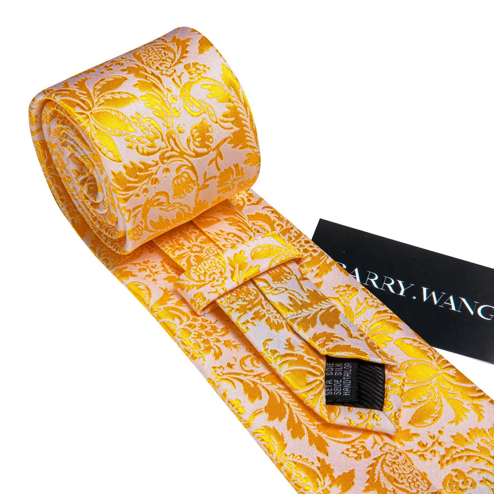 Luxury Brand Gold Floral Men Ties Exquisite Silk High Quality Suit Cufflinks Necktie Set Groom Wedding Party Designer Barry.Wang