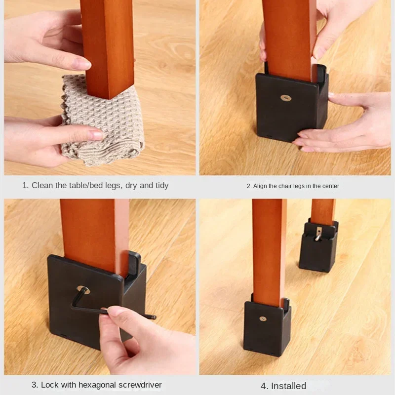 Adjustable Furniture Leg 2025 Risers Bed Foot Pads Heavy Duty Square Round 2 new 4 Inch Sofa Table Chair Leg Risers with Screw Clamp