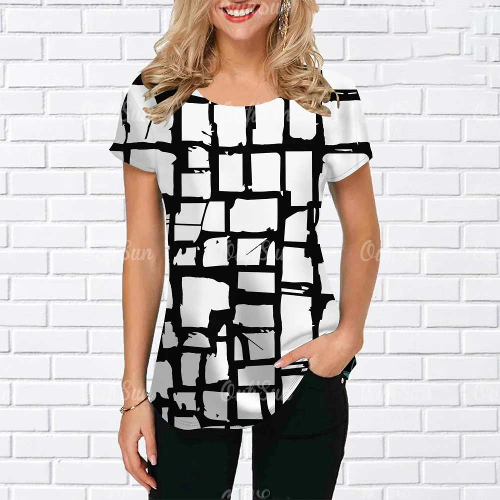 Vintage Women T-Shirt Short Sleeve Top new 6xl Colorblock Graphic Clothing O-Neck Oversized Apparel Daily Tops For Women 2025 Tees Shirt