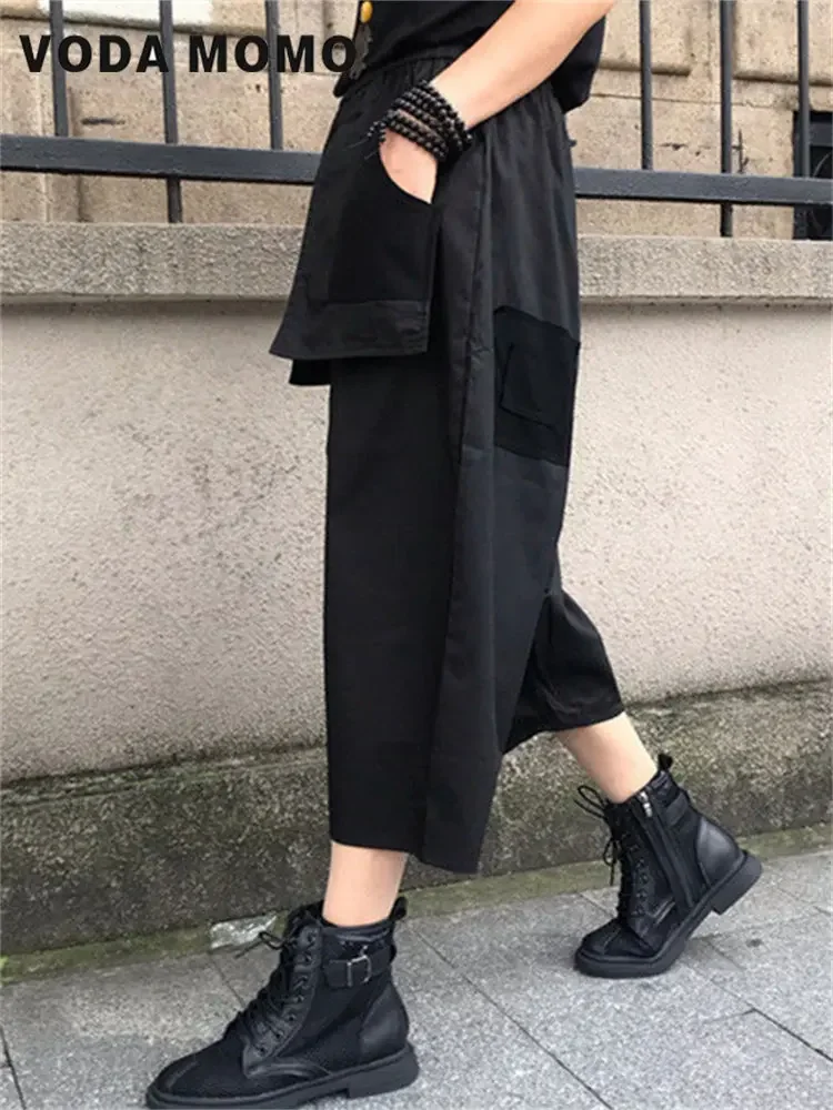 Nine-point Pants Haruku Casual Cargo Pants Solid Baggy Straight Trouser 2025 Wide Leg Pockets Joggers Trousers new Y2K Women Streetwear