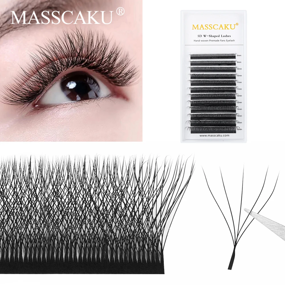 MASSCAKU W Design Volume Eyelashes Makeup Product Natural Soft 0.07mm Easy Fans W Cluster 3D/4D Easy Flowering Eyelash Supplies