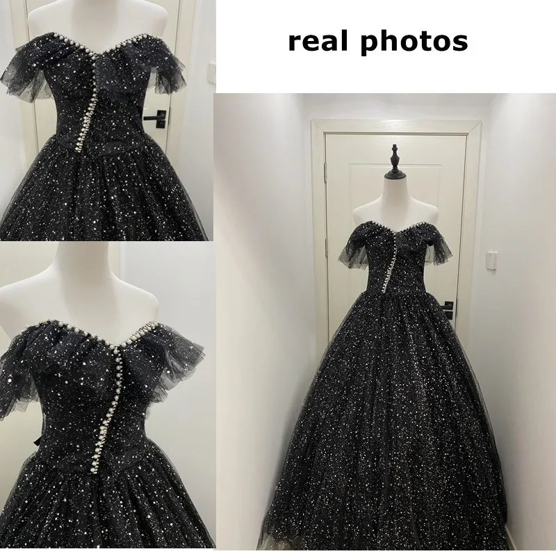 2025 New Black Ball Gown Simple Bling Shining Quinceanera Dresses Classic new Off The Shoulder Floor-length Puffy Dresses For Prom