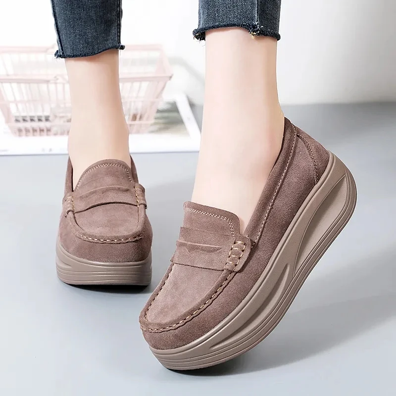 2023 New Spring Autumn Shoes Woman Platform Genuine Leather Women Flats Thick Sole Women's Loafers Moccasins Female Shoes