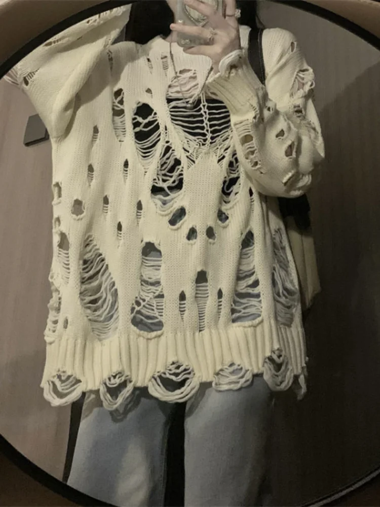 Spring Y2k Aesthetic Holes new Hollow Out Womens Sweater Grunge Loose Cardigan Mujer Fashion Haruku Streetwear 2025 Casual Pull Femme