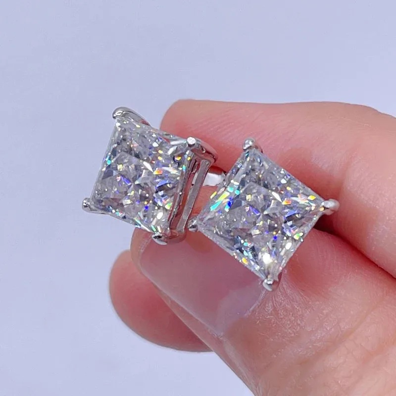 2024 Ins Top Sell Stud Earrings Simple Fashion Jewelry 925 Sterling Silver Fill Princess Cut White 5A Cubic Zircon Party Women Wedding Earring Gift