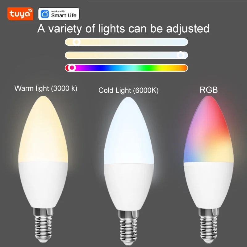 Tuya Smart Home WiFi LED Light Candle C37 Lamp E14 100-240V 5W WiFi Light Bulb Smart Light Bulb Work With Alexa Google Assistant
