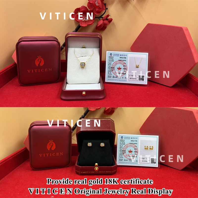 VITICEN Real 18K Gold Authentic AU750 Pendant Necklace Earrings Moissanite Diamond Shining Gift Fine Jewelry For Woman Wife