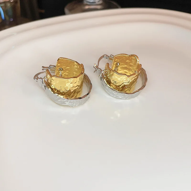 Korean Double-layer Metal Irregular Circle Hoop Earrings Light 2025 Personality new Temperament Earring for Women Party Jewelry