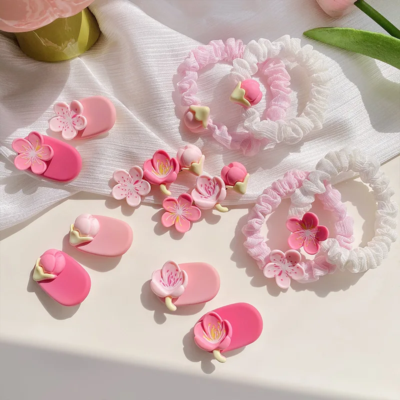 Spring Pink Cherry Blossom Resin Hairpin Sweet Flowers Hair Clips for Women Girls Cute Romantic Headwear Lovely Scrunchies
